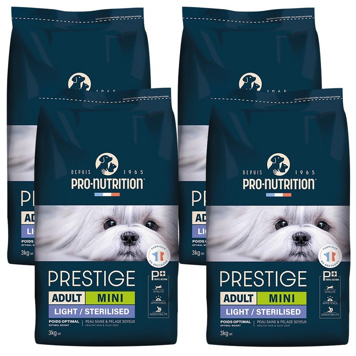 (유통기한 2607 특가)프레스티지 독 라이트 중성화 다이어트 체중조절 강아지 건식 사료, 4개, 3kg