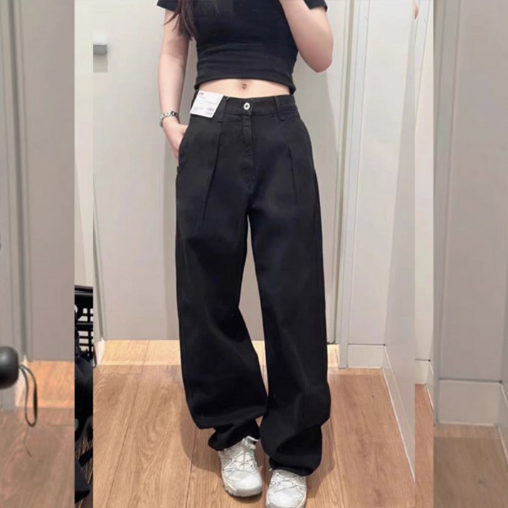 스토리원 여성 원핀턱 와이드 코튼팬츠 면바지 WMFWBT023