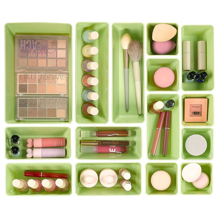 Vtopmart 조립식 다용도 서랍 정리 트레이 수납함 15p, 녹색, 1세트