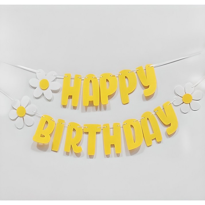 올리브파티 데이지 생일파티 펠트 가랜드 세트 꽃 3p + 해피버스데이 문구 레터링 + 끈