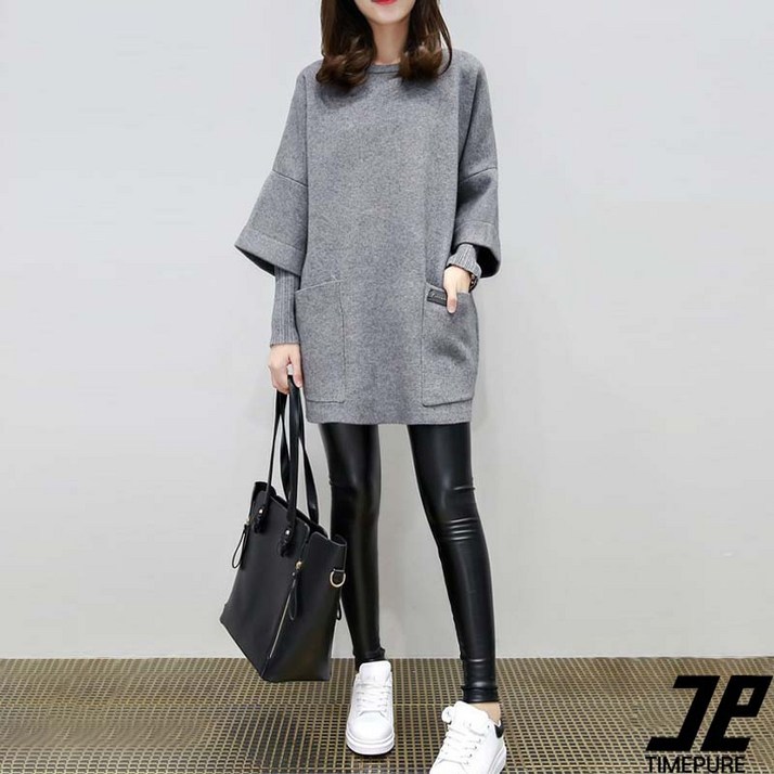 TIMEPURE 여성 봄 가을 라운드 루즈핏 페이크 7부 맨투맨 루즈핏 통기성 좋은 빅포켓 롱 코디 아이템 데일리 루즈핏 아우터 빅사이즈 필수 아이템