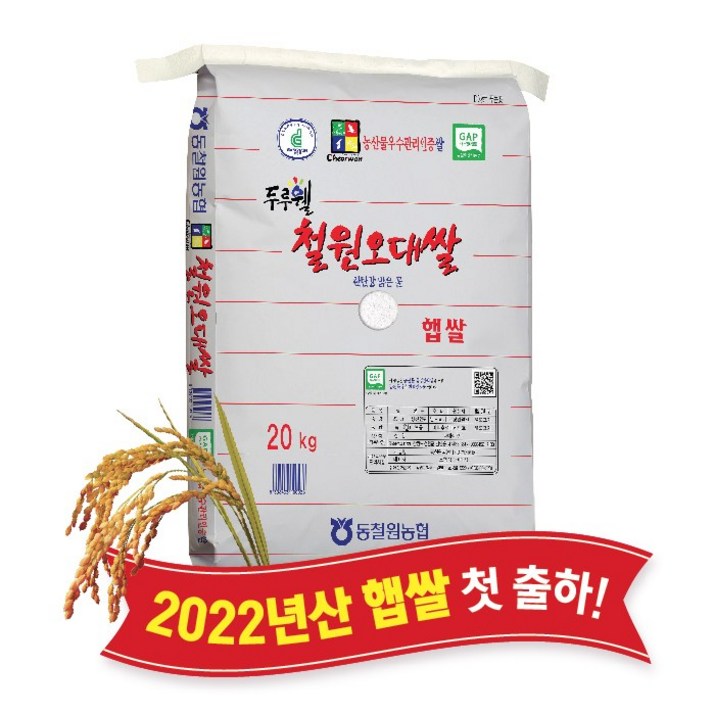 [당일도정] [동철원농협 직접운영] 2022년산 두루웰 철원오대쌀, 햅쌀 20kg
