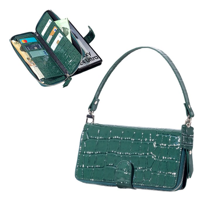 BonAtti HERES 천연소가죽 악어 지퍼 지갑 케이스핸드스트랩