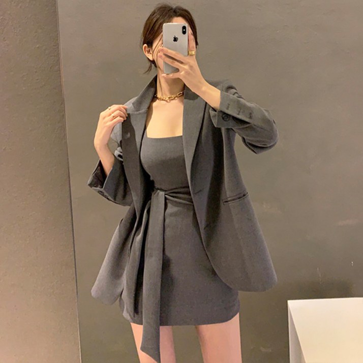 레티고 트렌디 자켓 심플 라인 원피스 세트
