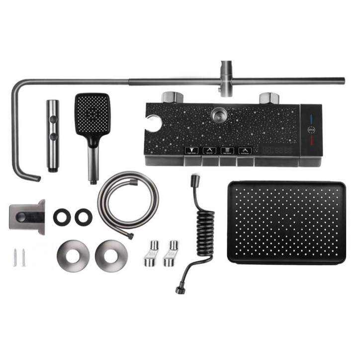 해바라기 샤워기수전 세트 해바라기 프리미엄 샤워 세트 LED 해바라기 샤워기 세트, 다크그레이, 1개