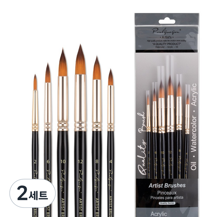 BVIEW STUDIO 아티스트 유화 아크릴 수채화 미술 붓 브러쉬 둥근붓 6P 세트