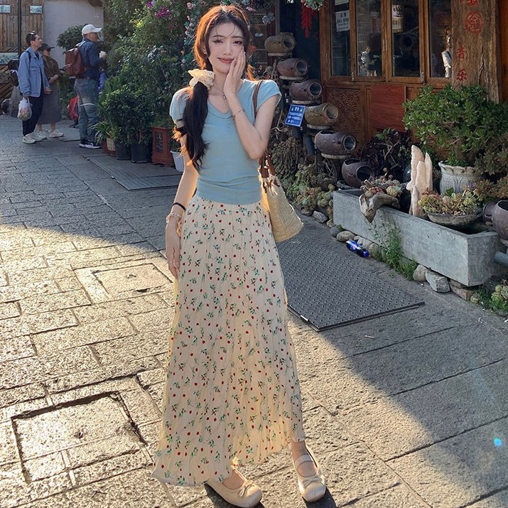 Ethel 여성여름 A라인잔꽃 플라워 밴딩 롱 스커트 Ethel 여성여름 A라인잔꽃 플라워 밴딩 롱 스커트