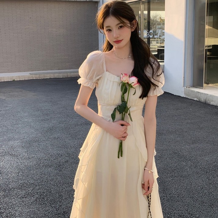 POMTOR 여성용 퍼프소매 쉬폰 롱 휴양지 원피스 POMTOR 여성용 퍼프소매 쉬폰 롱 휴양지 원피스