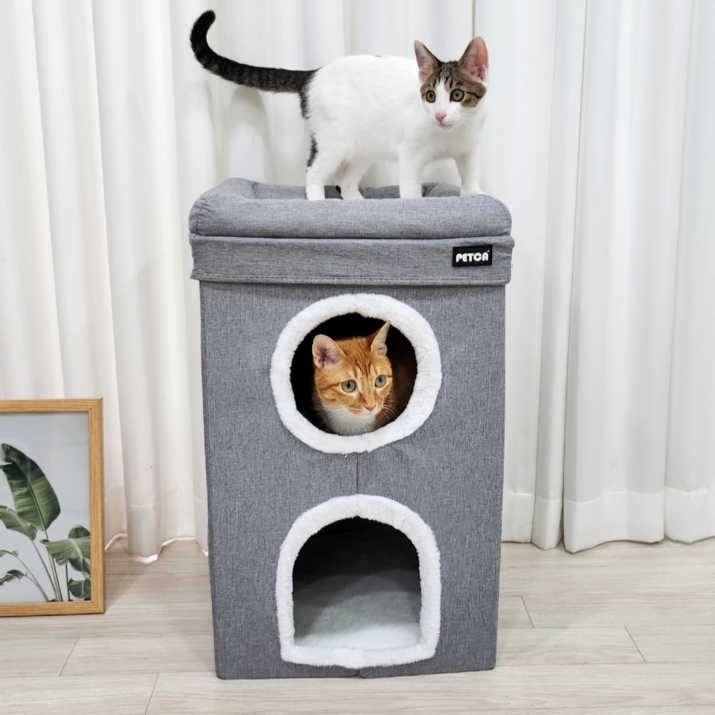 펫카,고양이 3층 숨숨집 하우스 대형, 그레이 펫카,고양이 3층 숨숨집 하우스 대형, 그레이