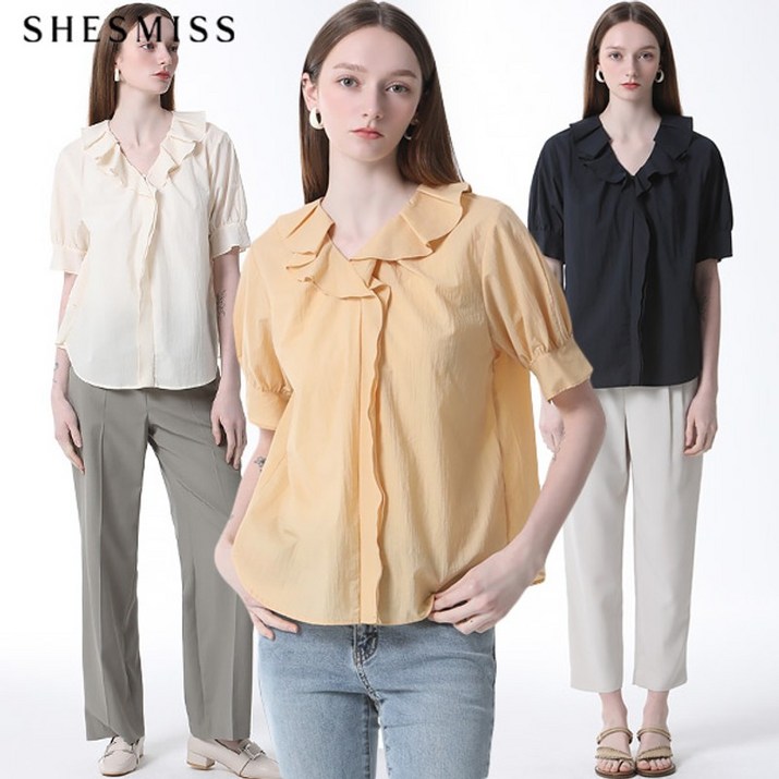 쉬즈미스 SHESMISS 프릴넥 블라우스 택가격 138000원