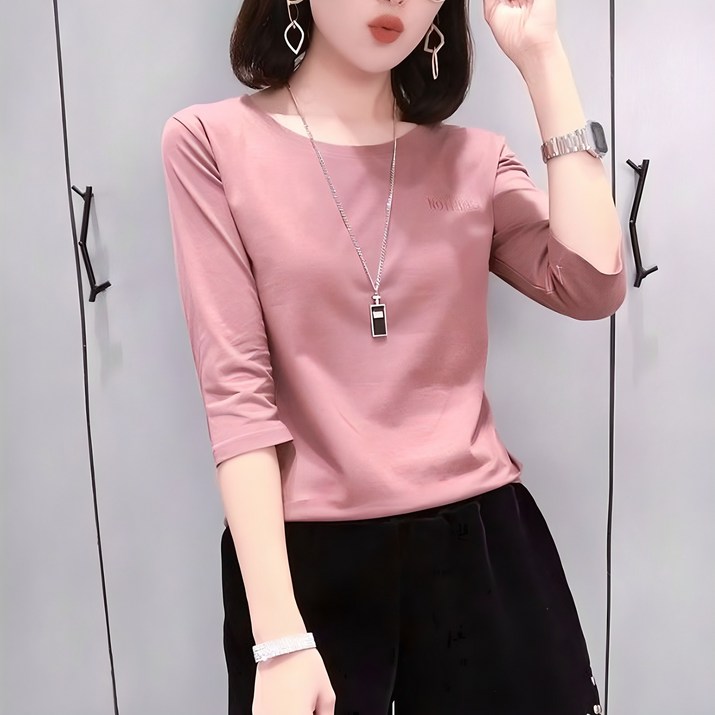 레이디 매직lady magic 봄 여름 라운드넥 7부 소매 면 티셔츠