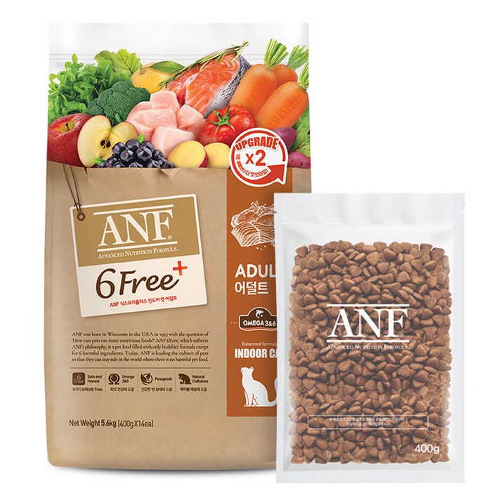 ANF 어덜트용 식스프리플러스 인도어 캣 건식사료 14p, 닭, 400g, 14개