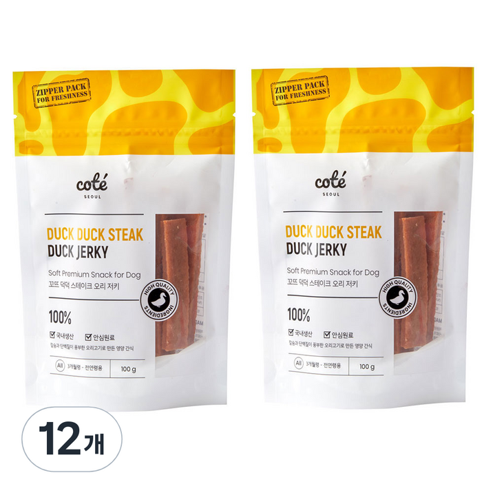 꼬뜨 강아지 덕덕 스테이크 저키 100g, 12개, 100g, 오리