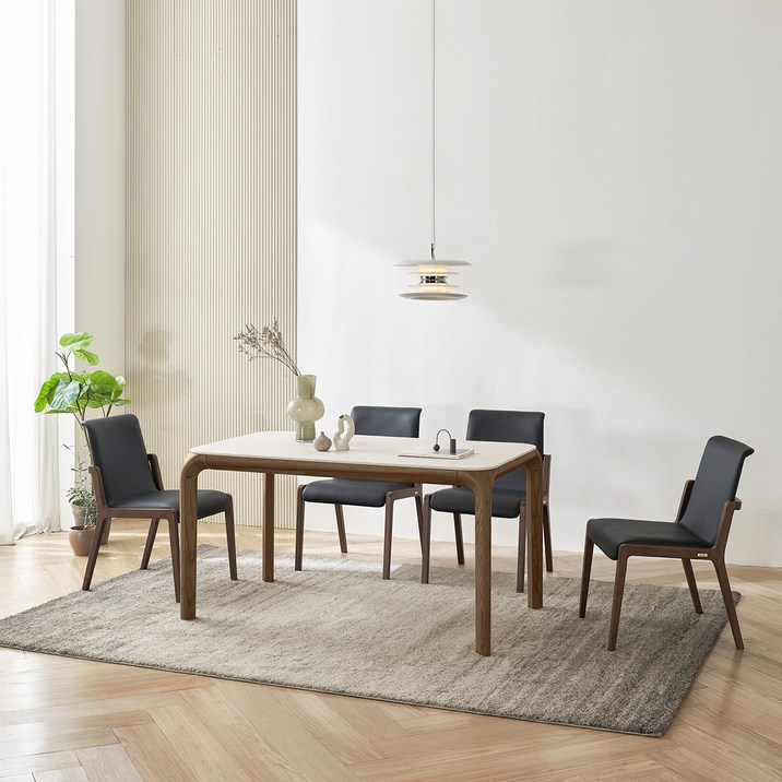 리바트 레티 세라믹 식탁 방문설치, 웜화이트(상판) + 브라운(다릿발), 4인용