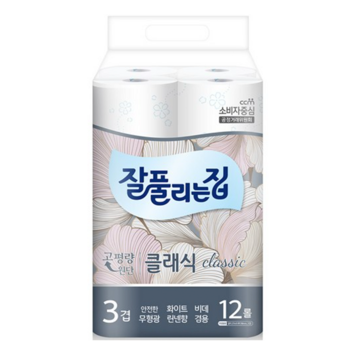 잘풀리는집 3겹 클래식 화장지 27m, 12개, 1개