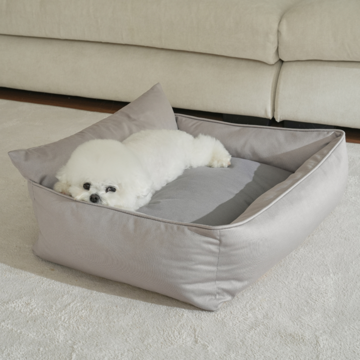 피치가든 사계절 커버분리형 등받침 사각 애견방석 D03 M~2XL, 1개, 그레이