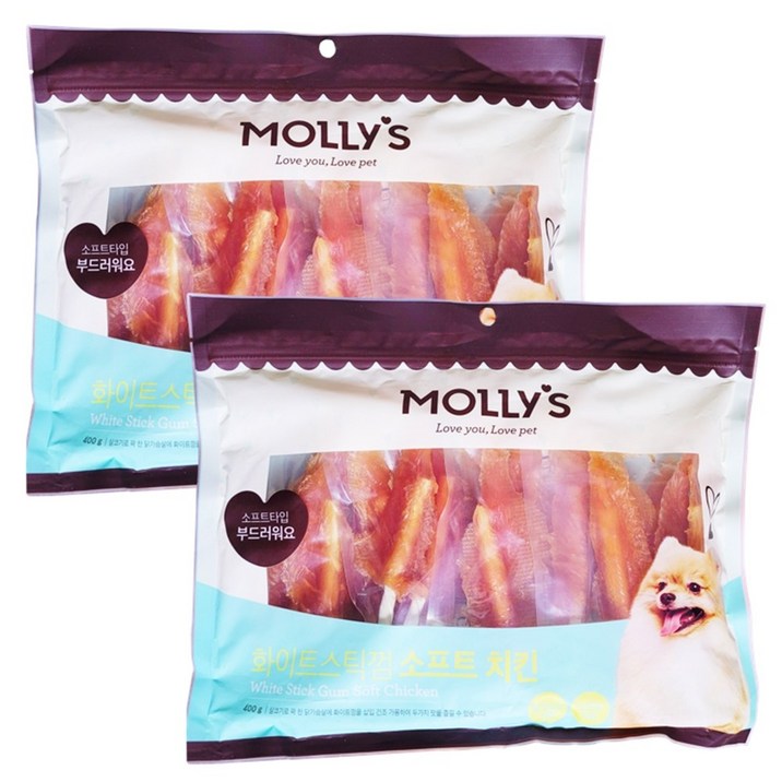 몰리스 화이트 스틱껌 소프트 치킨 400g 부드러운 애견 펫 간식 반려견 치아관리