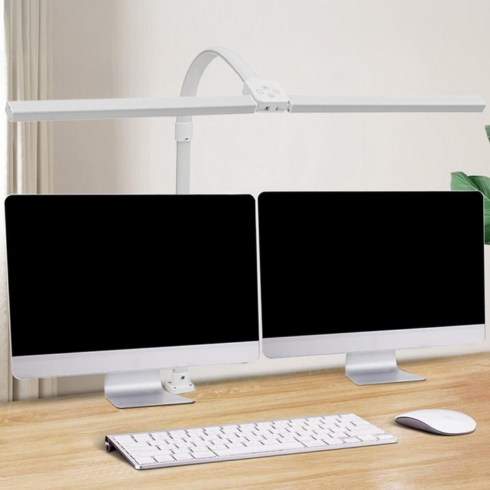 연하 책상 모니터 안티 블루라이트 LED 와이드 스탠드 클립+베이스, 화이트