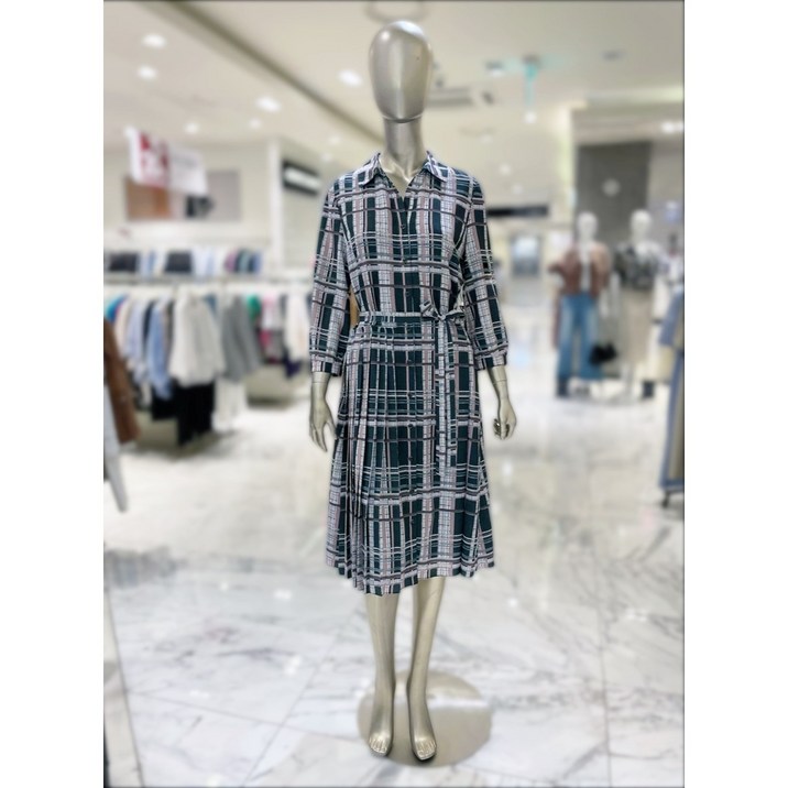 안지크 체크 사이드 플리츠 원피스 AG2OP1130