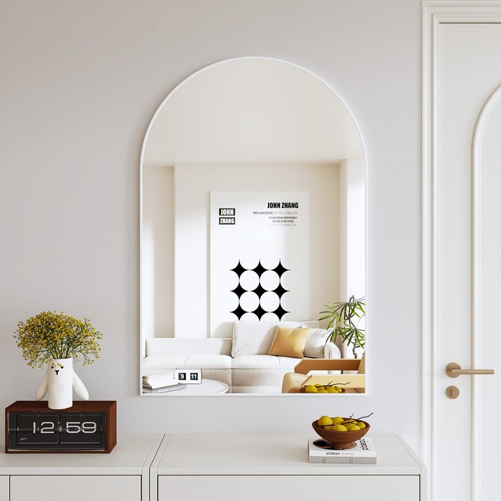 뷰티피크 아치형 벽거울 화정대거울 육실거울, 화이트50cm