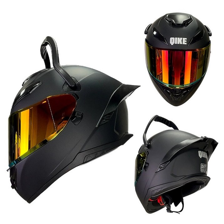 QIKE 오토바이 헬멧 풀페이스 헬멧, 프로스트 블랙
