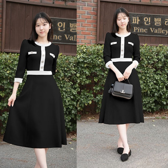 비비디아 2025 봄 가을 신상 고급원단 여성 롱 원피스 슬림핏 하객룩 오피스룩 5472