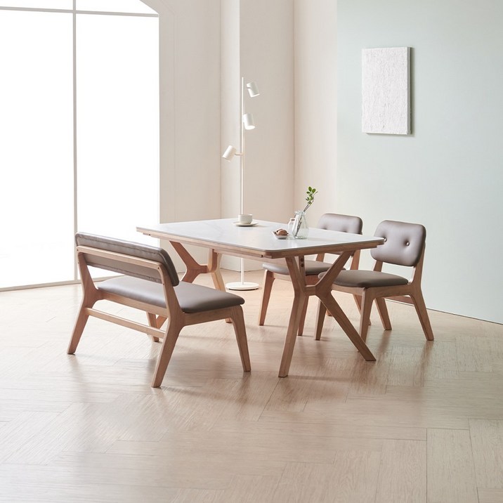 라로퍼니처 밀러 1400 포세린 통 세라믹 패밀리 4인 낮은 식탁 세트