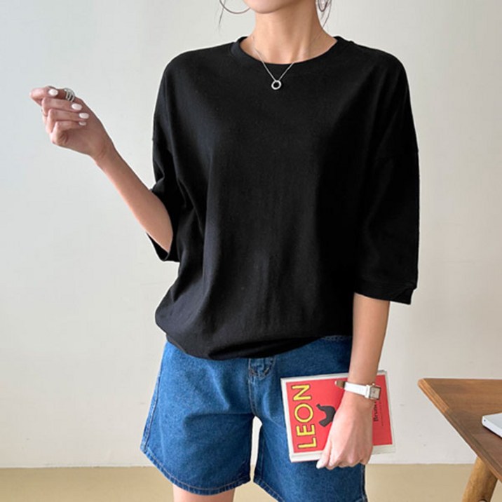 마이쏭 여성 빅사이즈 무지 라운드넥 데이빗반팔맨투맨