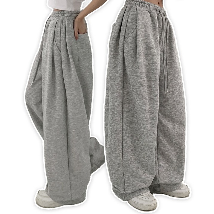 [틴티] 한겨울용 기모안감/기장 선택가능 / 남여공용 밴딩 트레이닝 핀턱 와이드 기모 팬츠 키작녀 키큰녀 빅사이즈 바지 벌룬 조거 여성바지 여성겨울바지 여자기모바지