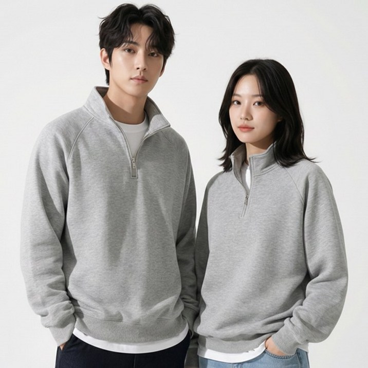 디커스텀 남녀공용 루즈핏 코튼 반집업 맨투맨 반목 폴라 빅사이즈 M~5XL