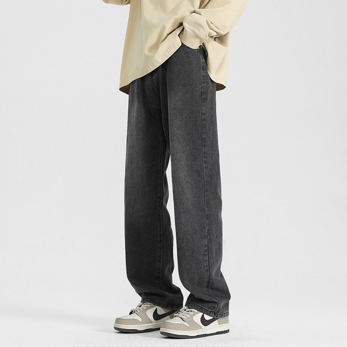 ANYOU 남성 오버핏 빈티지 청바지 와이드 일자핏 데님 팬츠