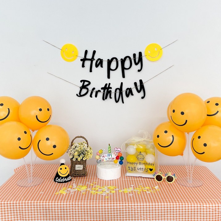 쏙쏙마켓 생일가랜드 생일파티 용품 세트 이벤트 풍선 파티용품, 1개, 스마일 세트