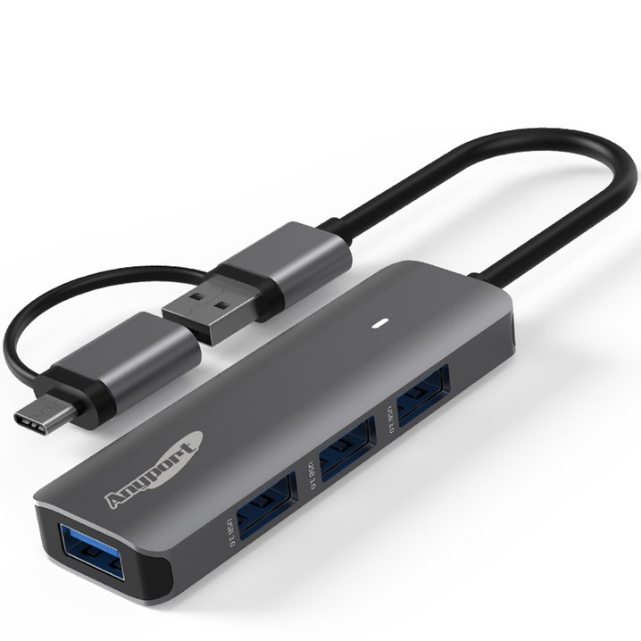 애니포트 4포트 C타입 USB 3.0 4 in 2 노트북 맥북 멀티허브 APTC41UH, 블랙