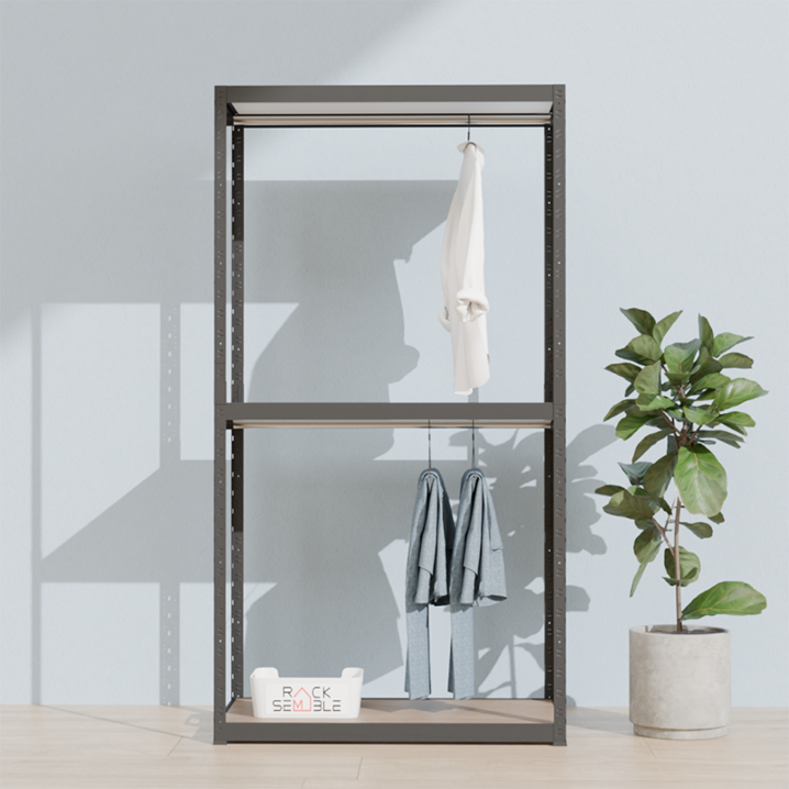 랙셈블 선반 3단  행거봉 2p 세트, 블랙