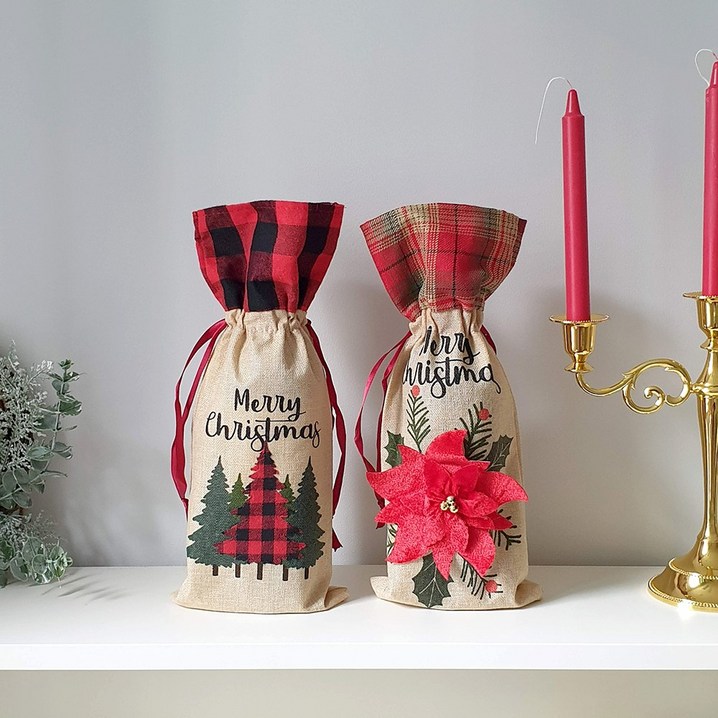 크리스마스 와인병 백 캐리어 커버 홀더 2종 세트, 트리포인세티아, 1개