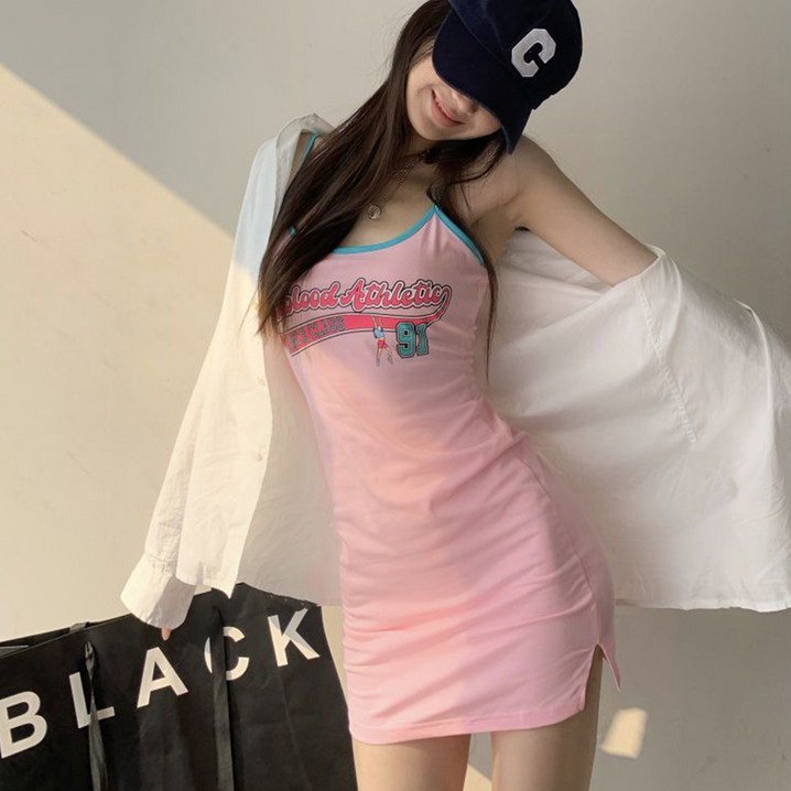 후암마켓 슬림 키치 나시원피스 끈나시 레터링 미니드레스 후암마켓 슬림 키치 나시원피스 끈나시 레터링 미니드레스
