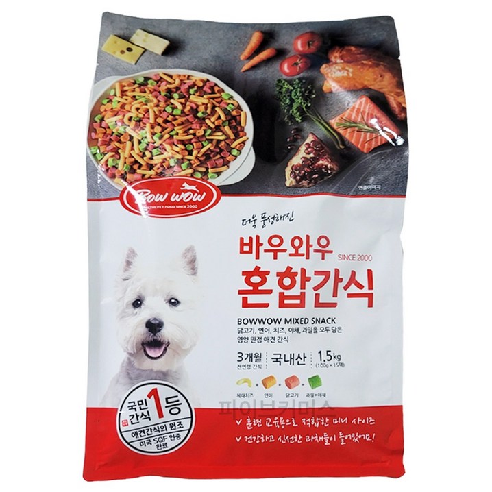 BOW WOW 바우와우 애견용 혼합간식 1.5kg 대용량 100G X 15개