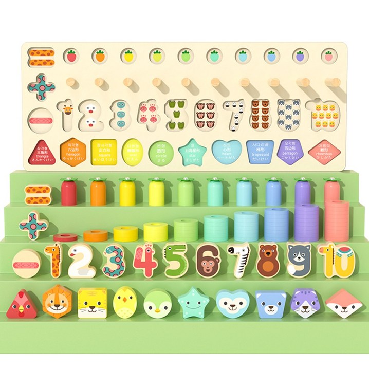 고려베이비 5IN1 숫자 원목 퍼즐 소근육 발달 놀이 장난감 아기 유아 교구, 1세트