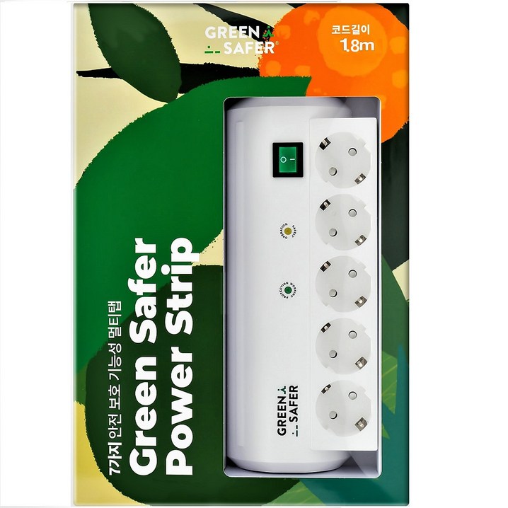 그린세이퍼 전자파차단멀티탭 5구 7가지 안전기능  전자파차단,노이즈차단 낙뢰,서지차단 스파크 고온감지차단 화재차단 과부하차단 과전류차단, 1개, 1.8m