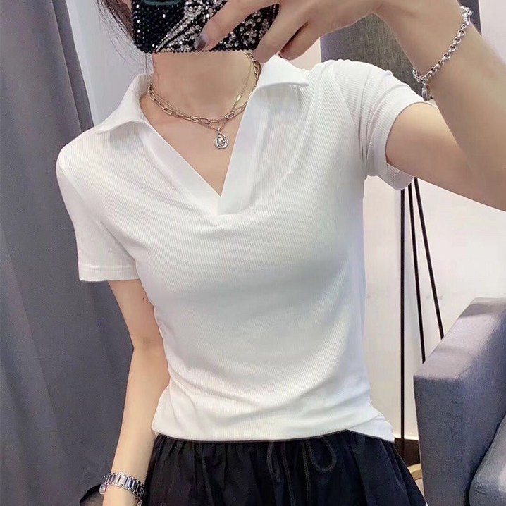 여름 칼라 반팔 티 여 슬림 반팔 상의