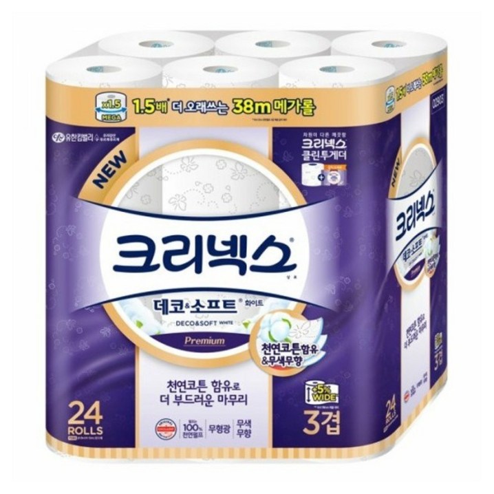 크리넥스 3겹 데코 앤 소프트 화이트 화장지 38m 크리넥스 3겹 데코 앤 소프트 화이트 화장지 38m
