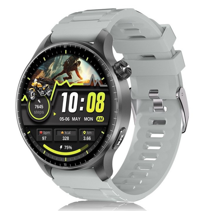 WAPIK AI운동인식 통화가능 블루투스 스마트워치 ST50 1.52인치 AMOLED 대화면 한글판, GPS  블루투스, 3.8cm, 실버