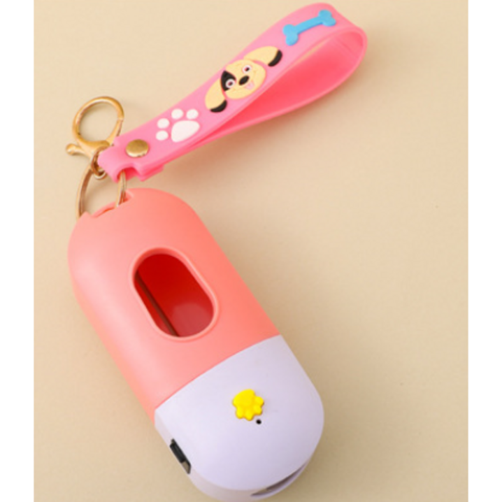 잼잼놀이터 LED 배변봉투 케이스 강아지 풉백 케이스 똥츄가방 풉키링, 핑크