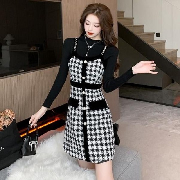 겨울뷔스티에원피스 트위드 뷔스티에 미니원피스 체크