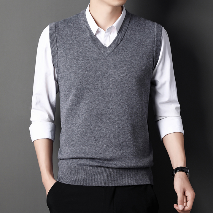 Amlition 남자 브이넥 울혼방 니트 조끼 베스트