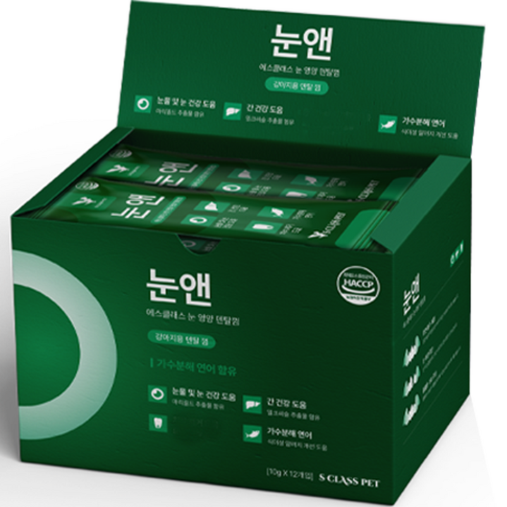 에스클래스펫 강아지 눈앤 눈 영양 덴탈껌, 연어, 10g, 12개