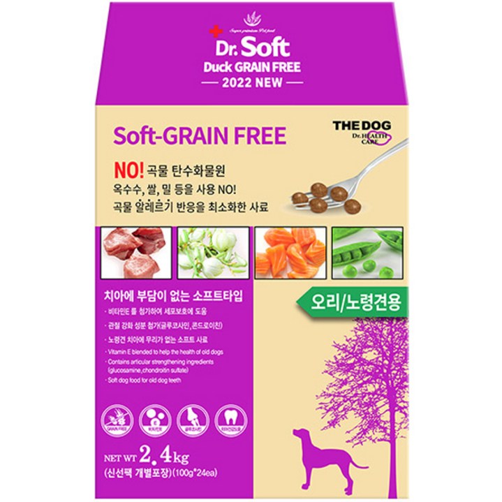 더독 노령견용 강아지 닥터 그레인프리 소프트사료, 오리, 2.4kg, 1개