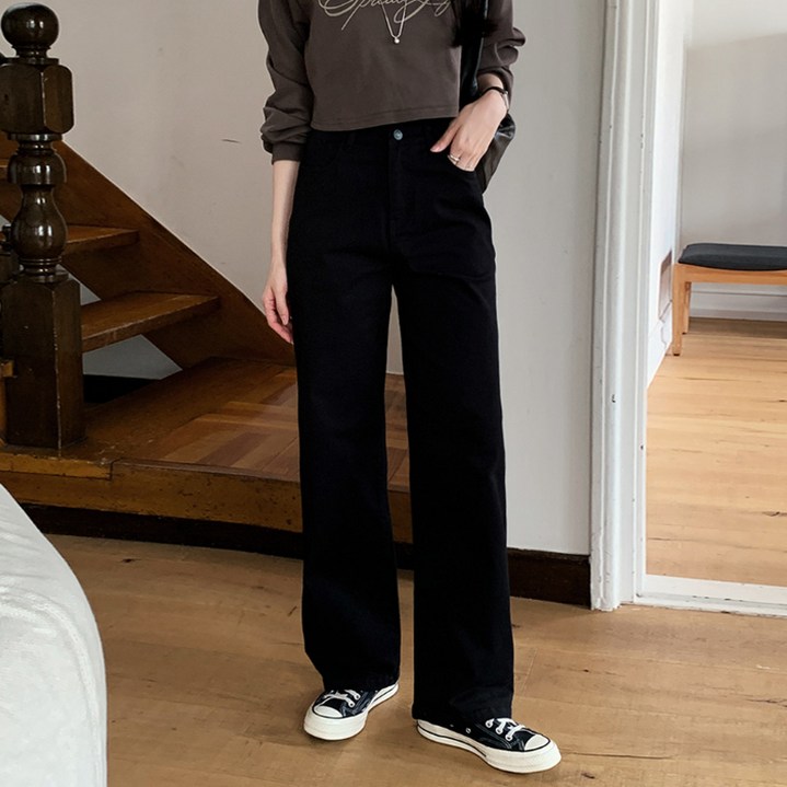 니썸 여성용 롱숏 투게더 워싱 세미 와이드 데님 팬츠