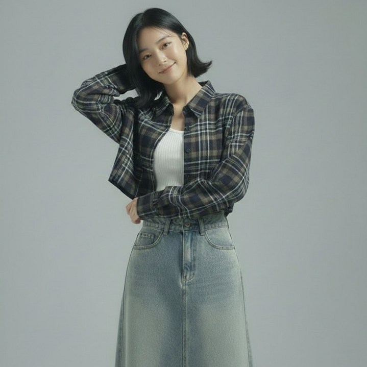 메이첼 여성용 헤리티지 코지 체크 루즈핏 크롭 셔츠 12426