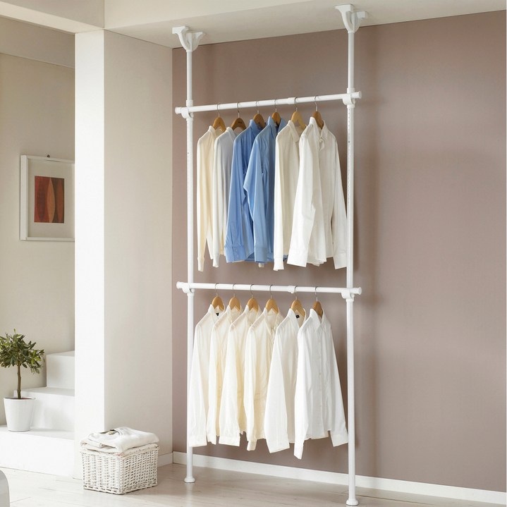 이지온 국민튼튼 고정식 설치형 드레스룸 2단 행거 EO202, 화이트